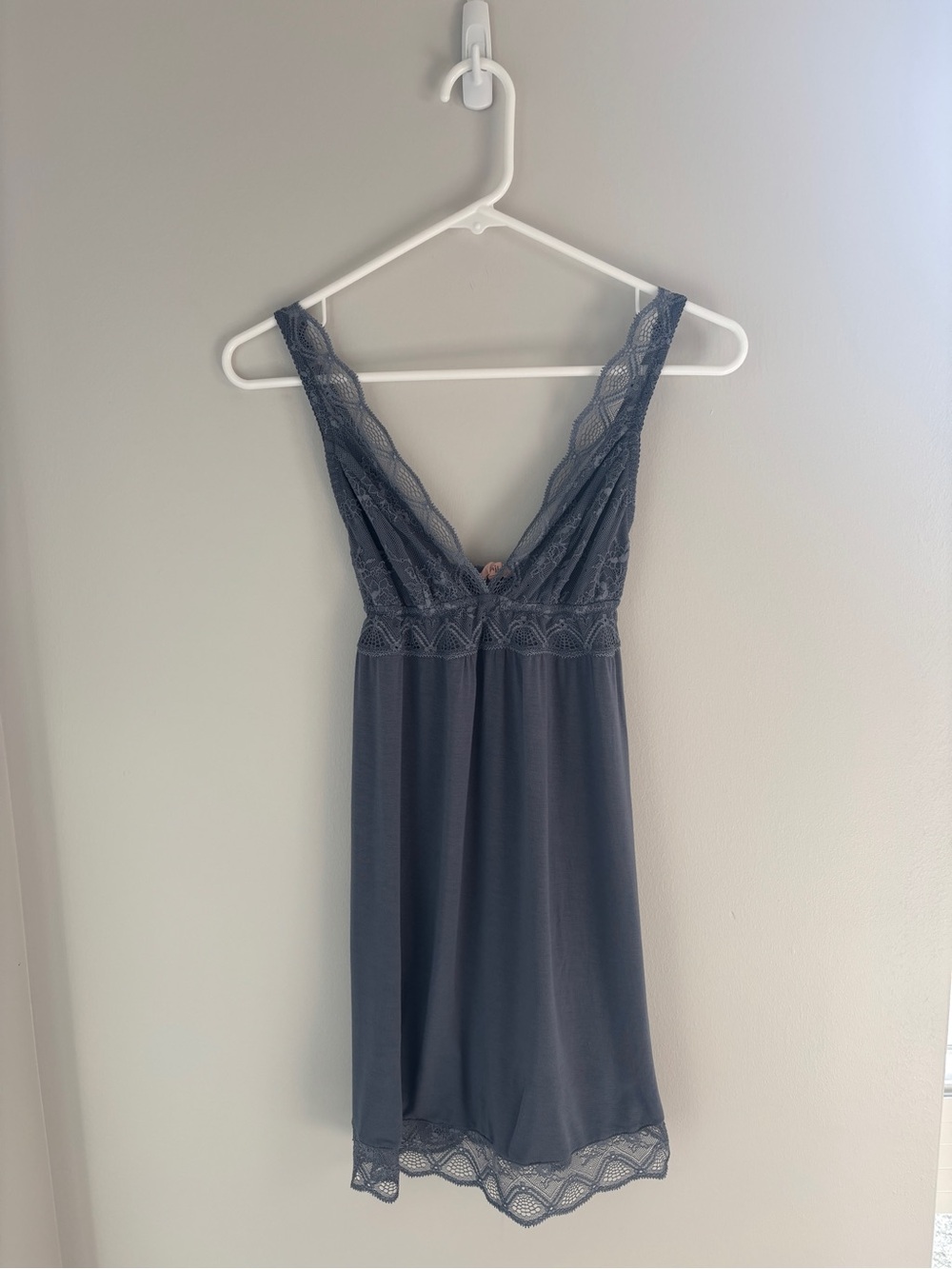 Eberjey Slate Gray Lace-Trim V-Neck Chemise